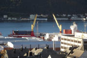 Blick vom Storhaugen Park auf das Schiff im Hafen