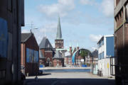 Blick vom Hafen zur Aarhus Domkirke